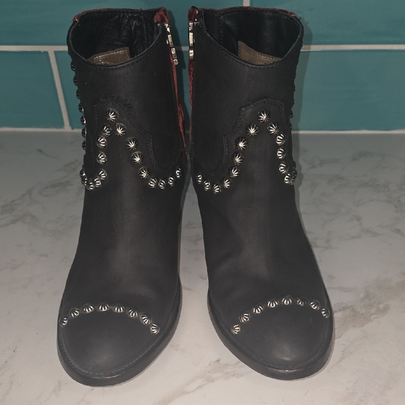 Double D Ranch Black and Wine Velvet Studded Heeled Boots - Picture 7 of 14